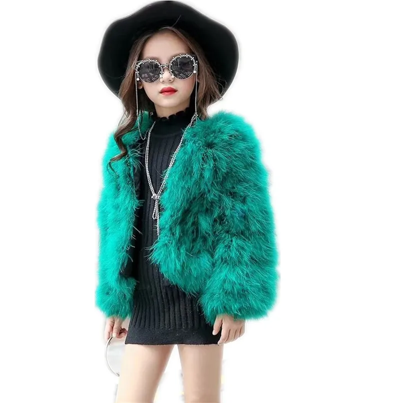 الجملة أطفال سترة النعامة الحقيقية، زهرة فتاة حفل زفاف معطف، أفخم ريشة بوليرو مع خيارات متعددة الألوان