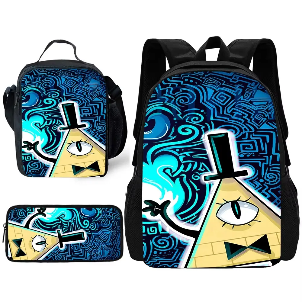 Cartoon G-gravitys F-falls Child School Backpack with Lunch Bags ,Pencil Bags ,School Bags for Boys Girls Best Gift