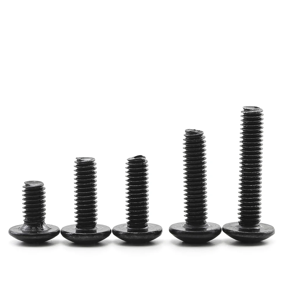 JUIDINTO 10-50pcs Black Cross Recessed Round Truss Head Machine Screw M2-M6 Carbon Steel Mushroom Large Flat Head Screws