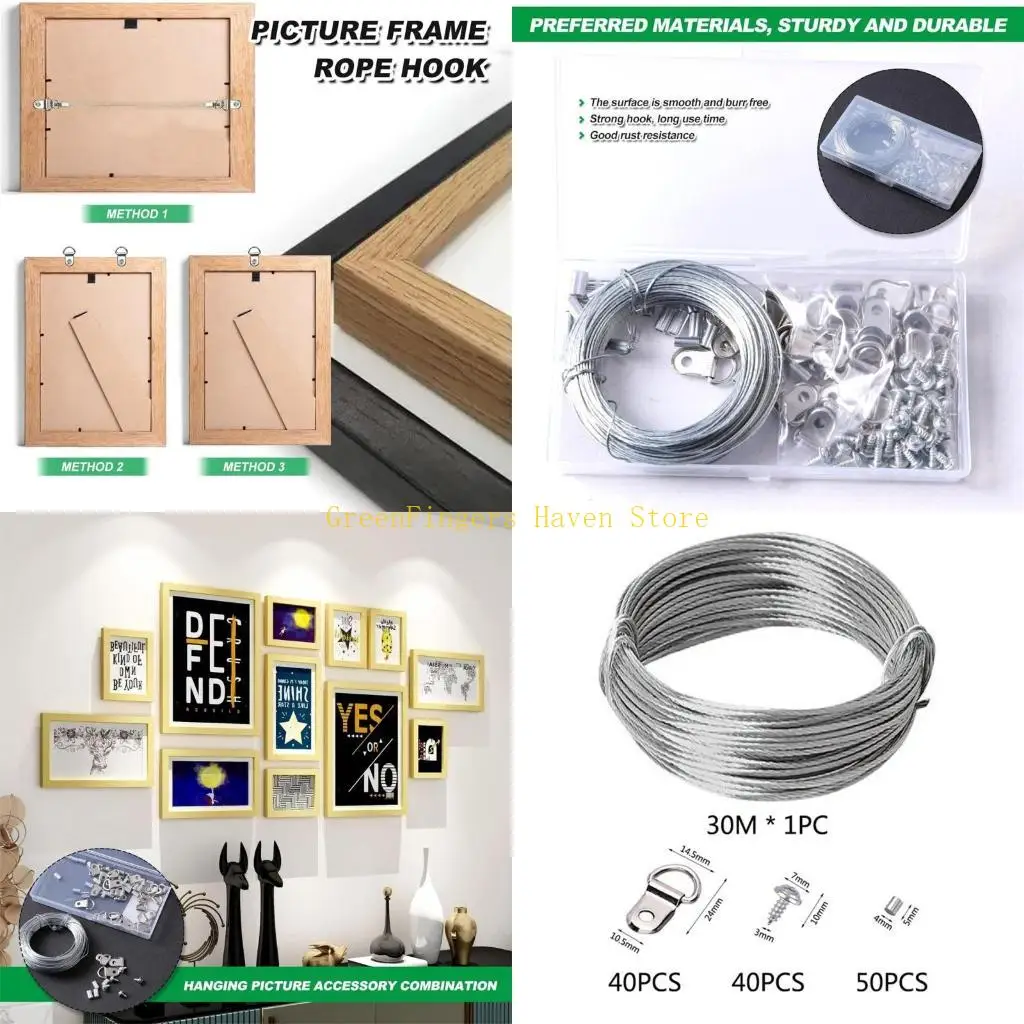 

F68D 131 шт., набор металлических проводов для картин, 30 м, провода для фоторамки с вешалками, прочный набор проводов для для