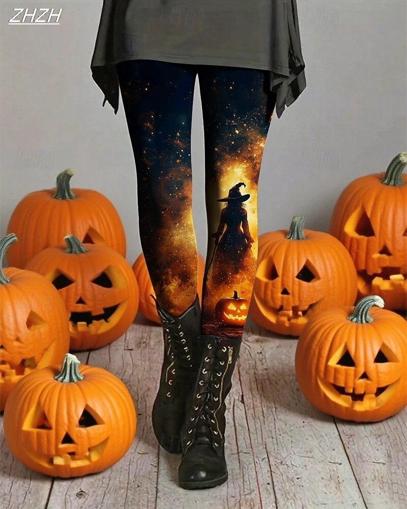 

Женские леггинсы на тему Хэллоуина, уличные брюки с принтом, полиэстер, спандекс, эластичная резинка на талии, осенне-зимняя уличная одежда с контролем