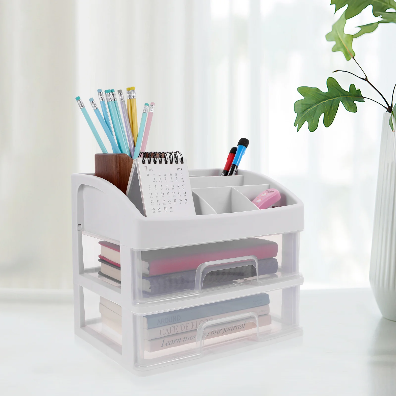 Cajón de plástico para organizador de maquillaje, caja de almacenamiento de escritorio blanca, soporte práctico para cosméticos y bolígrafos de maquillaje, 1 Uds.