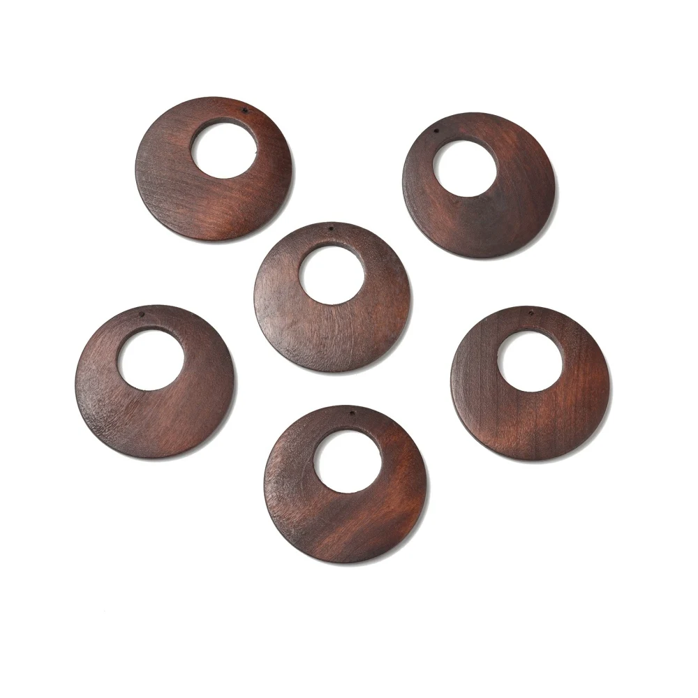 48Pcs Brown Wooden Big Pendants Walnut Wood Tone Geometric Round Rhombus Wooden Charm Connector for Jewelry DIY Earring Necklace