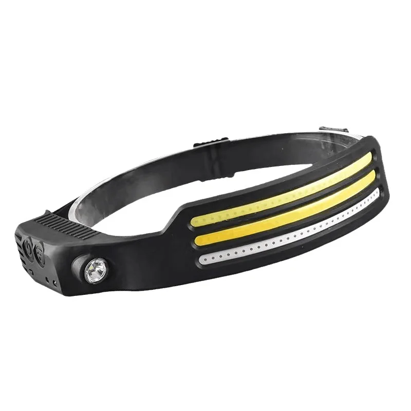 Lampada frontale a LED COB Torcia da campeggio super luminosa ricaricabile USB Sensore di movimento XPE Luce dimmerabile per escursioni a piedi all'aperto