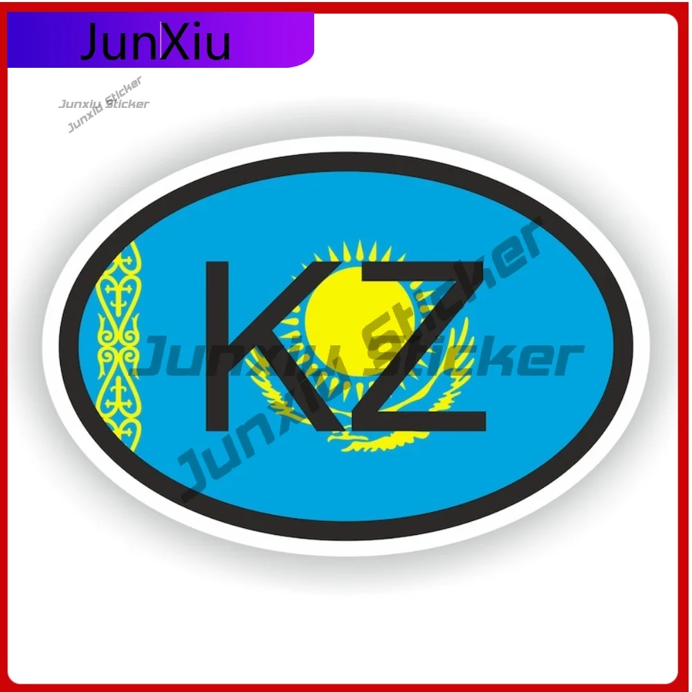

Kazakhstan Oval Country Code Kz Flag National Emblem With White Border Vinyl Decals Suv Waterproof Decals Motorcycle Wheel Stick