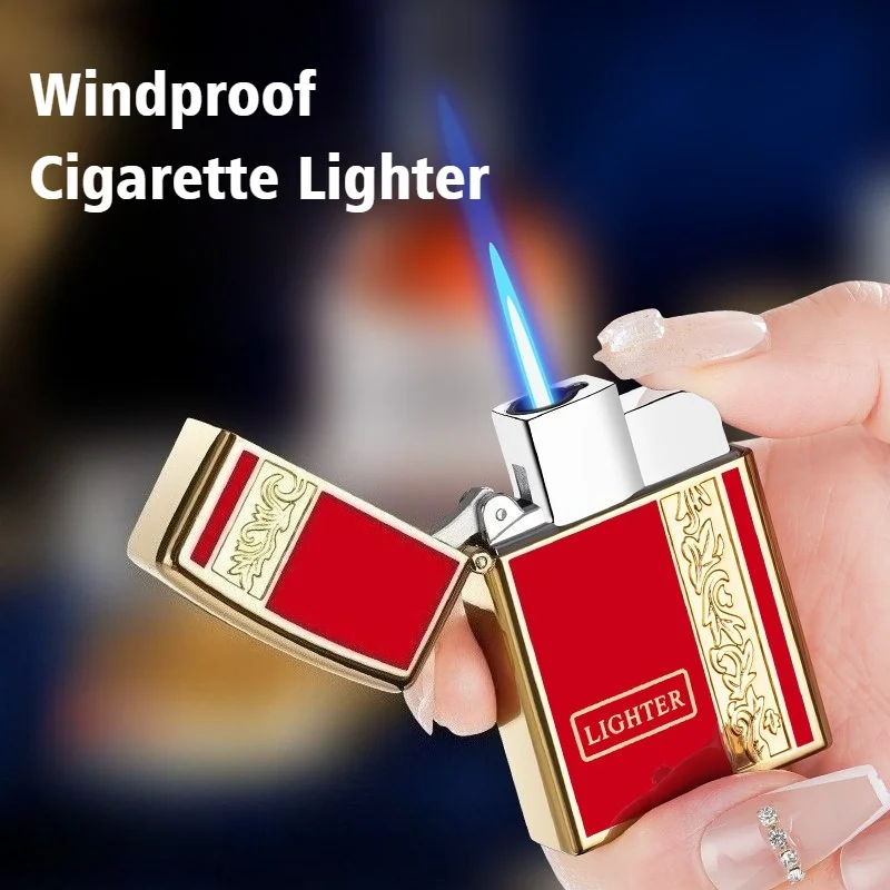 

Windproof Open Flame Cigar Igniter Waterproof Metal Blue Fire Lighter Butane Inflatable Cigarette Lighters & Smoking Accessories