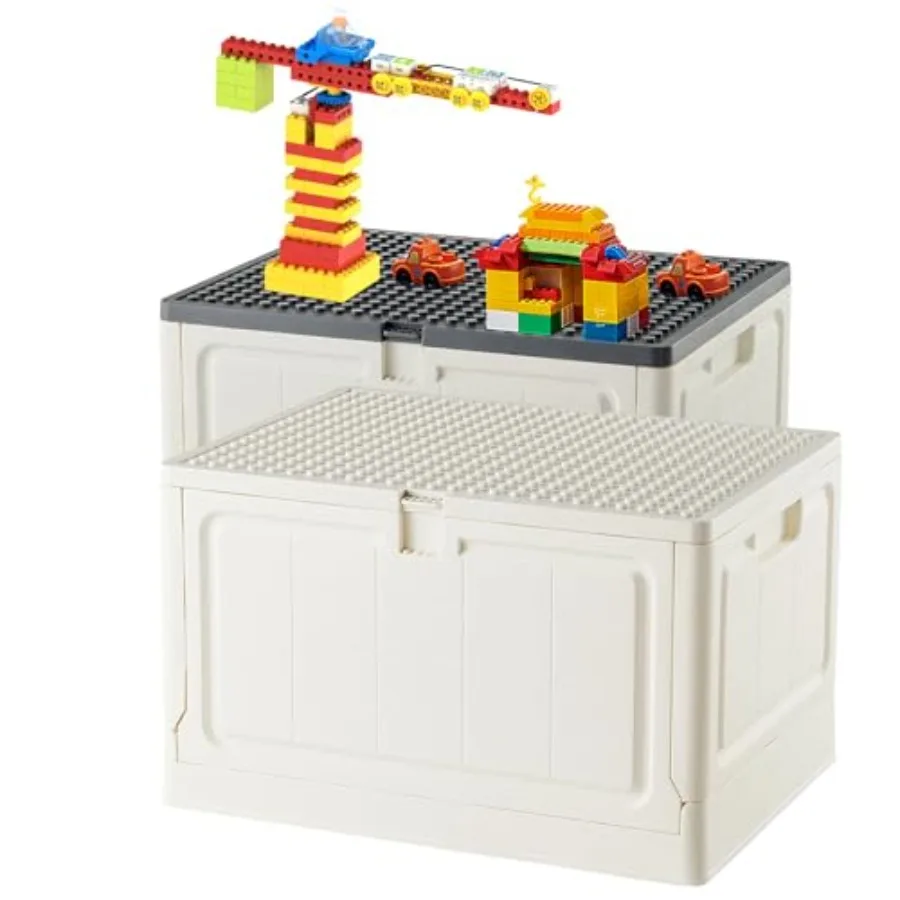 

Folding Storage Box with Large Building Lid for Duplo Blocks 28L Collapsible Storage Bin with Back Drawing Board 29 Qt Containe