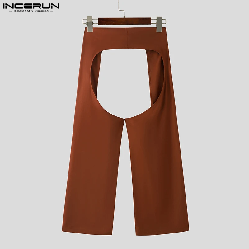 INCERUN Men Pants Solid Color Button Hollow Out Sexy Male Pants Streetwear Loose 2025 Personality Fashion Casual Trousers Men