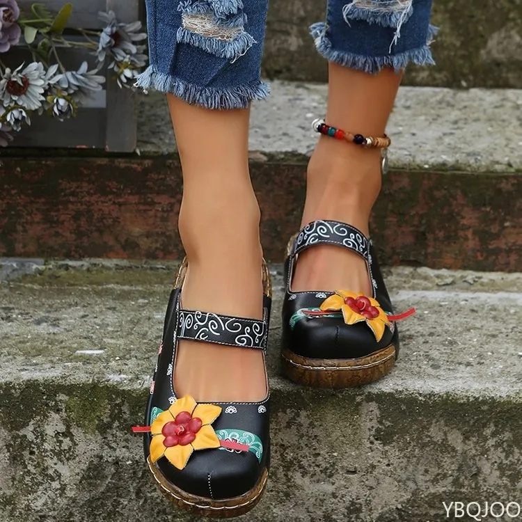 Zapatos de verano para mujer, sandalias cómodas con plataforma romana, antideslizantes, con flores, de talla grande, Baotou, 2022