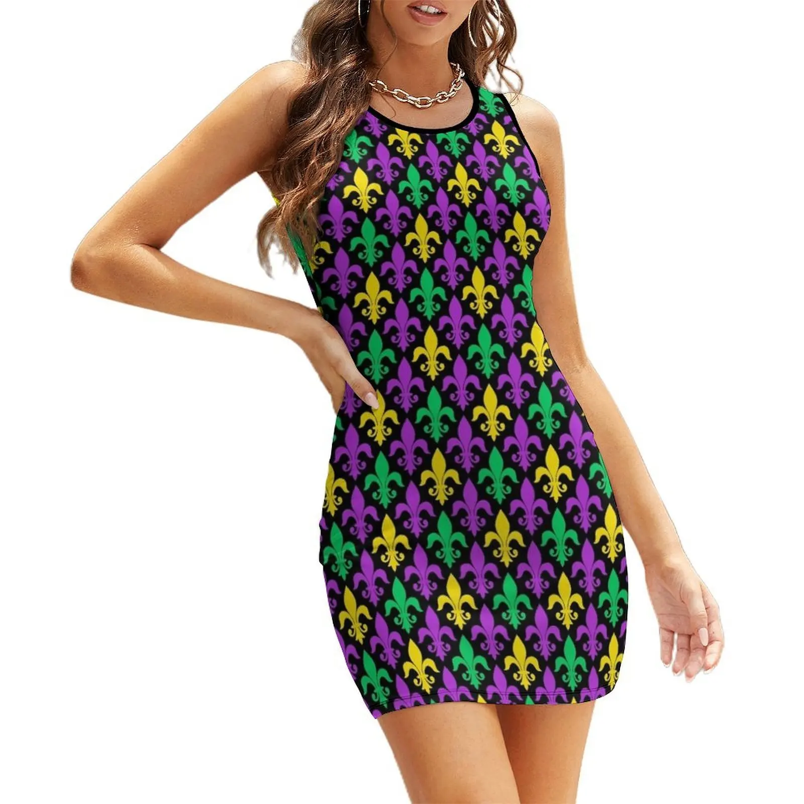 

Mardi Gras Pattern | Funny Carnival Graphic Sleeveless Sundress dresses for official occasions women's clothing korea stylish