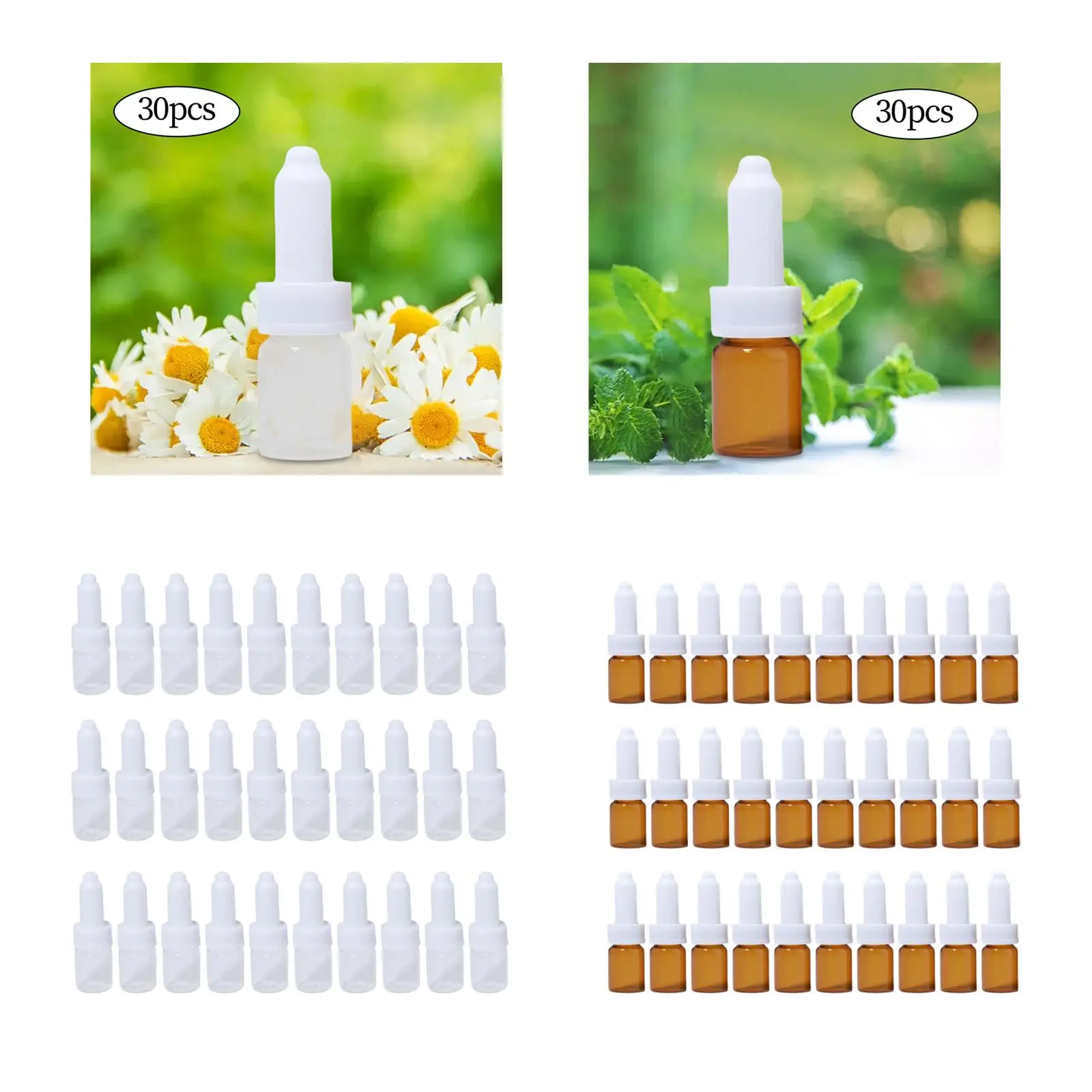 30Pcs Empty Bottle Vials Storage Glass Bottles with White Cap Sample Vials Cosmetic Bottle