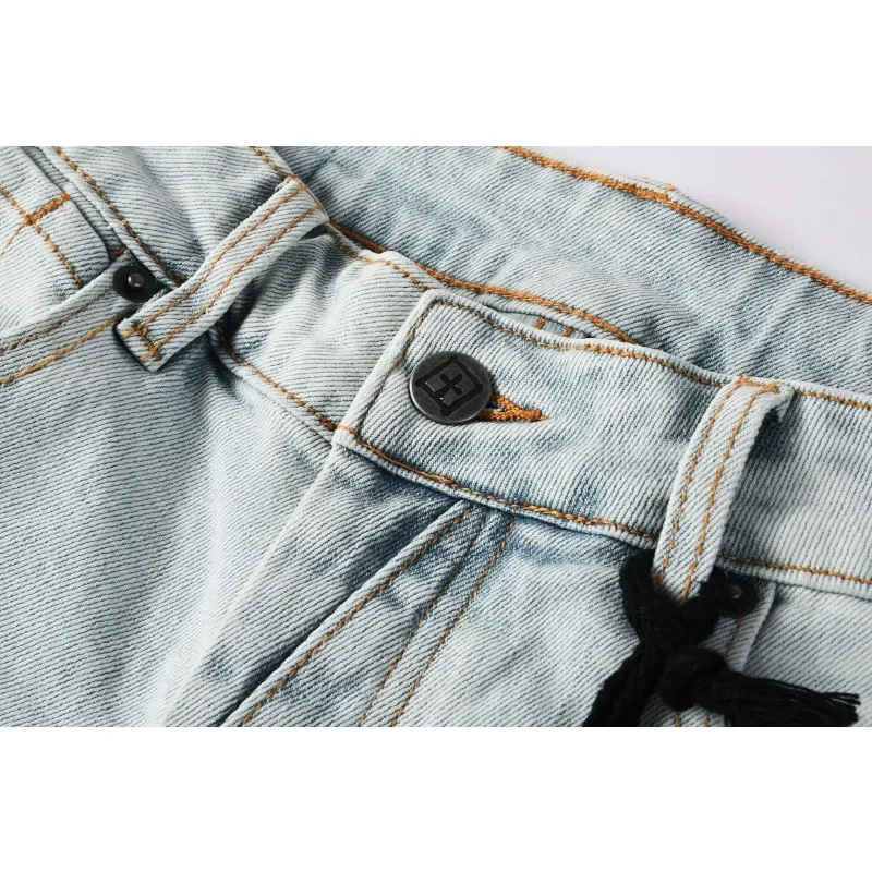 Top Quality Jeans Men Women Paint Hole Trendy New High Street American Trend Low Rise Stretch Skinny Pleated Ripped Jeans