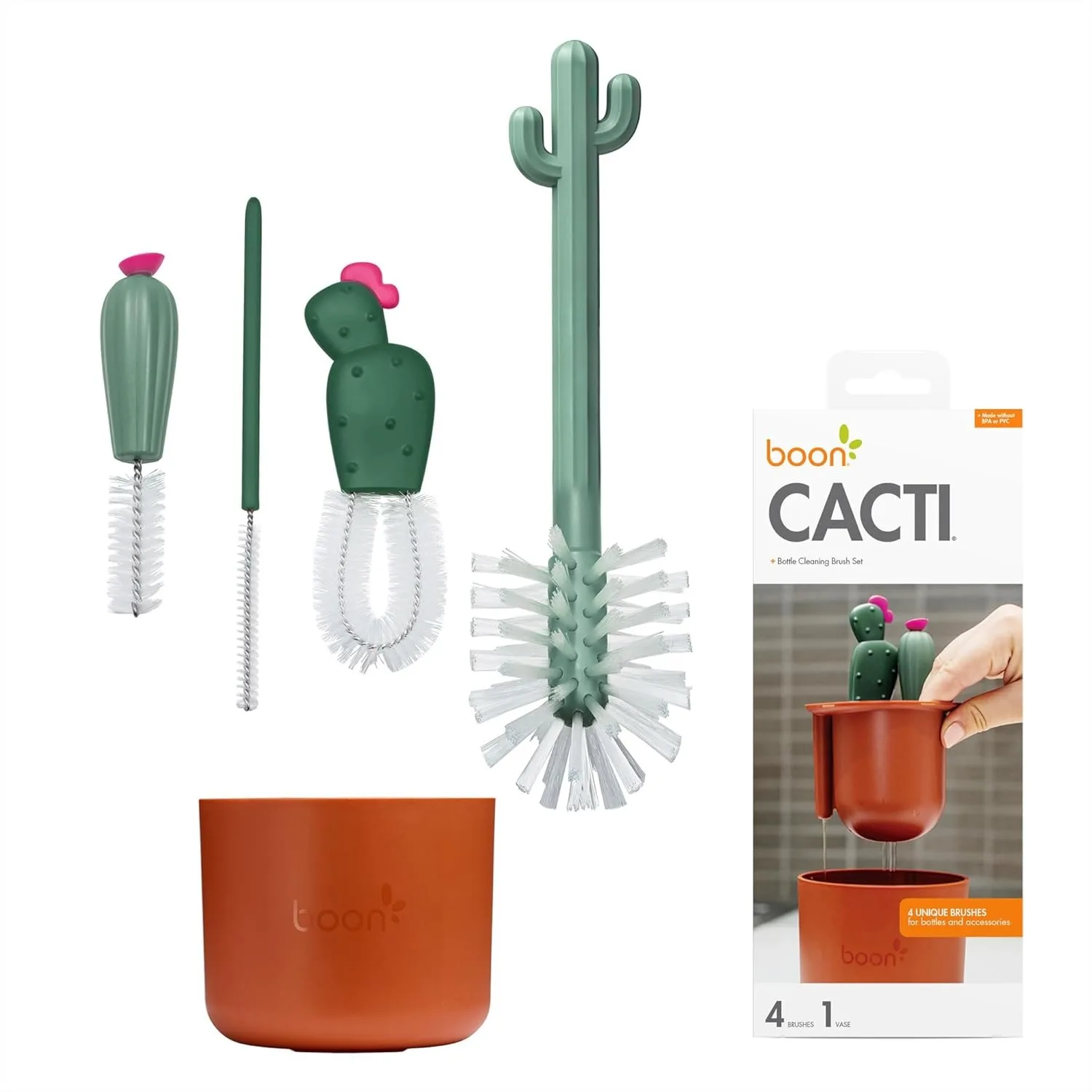

Bottle Cleaning Brush Set with Storage Vase, 4 Piece Baby Bottle Brush for Sippy Cups and Pump Parts