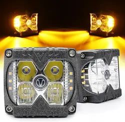 2Pcs Spot Flood Side Shooter LED Lights Yellow Solid And Strobe Function Separate Dual Side Driving Light Pods for Jeep Wrangler