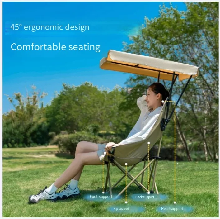 Portable Outdoor Moon Chair with Umbrella Fishing Dock Sunshade Tent Camping Beach Chair Waterproof Oxford Fabric High Back