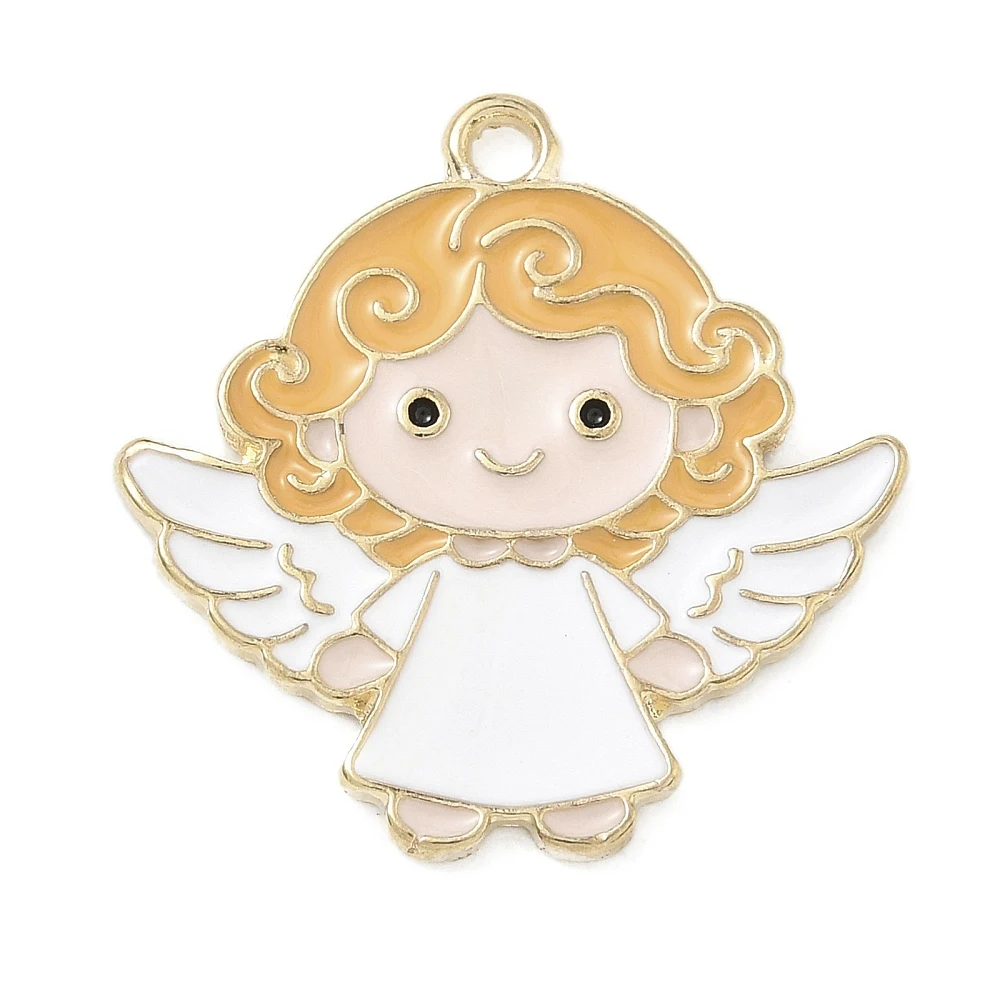 60pcs Cute Enamel Angel Charms White Alloy Winged Fairy Pendants for DIY Necklace Bracelet Making Jewelry Craft Supplies