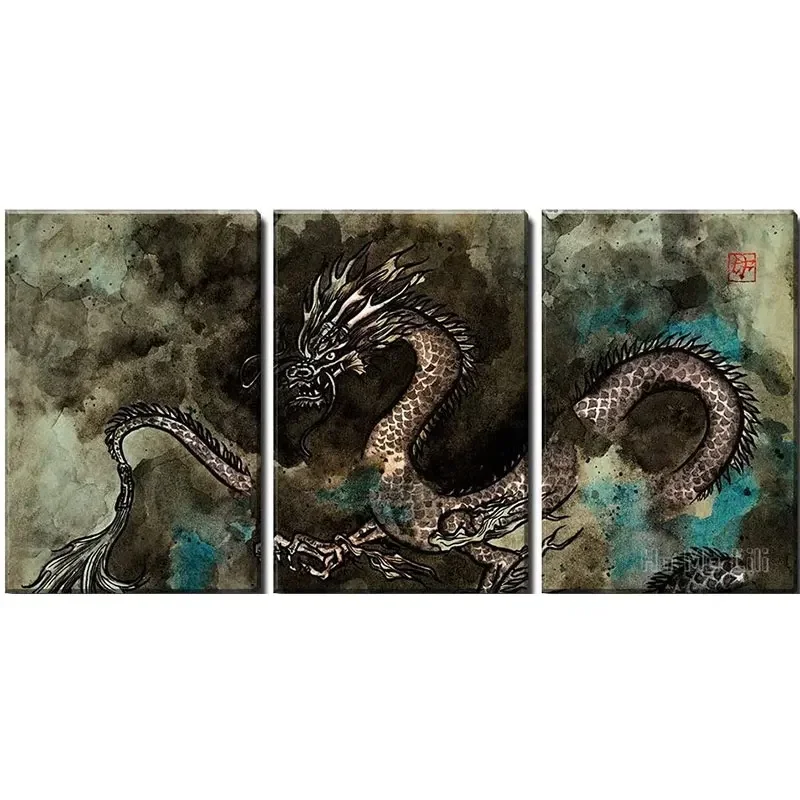 Canvas Wall Art Traditional Ink Painting Of A Fierce Chinese Dragon Modern Home Decoration