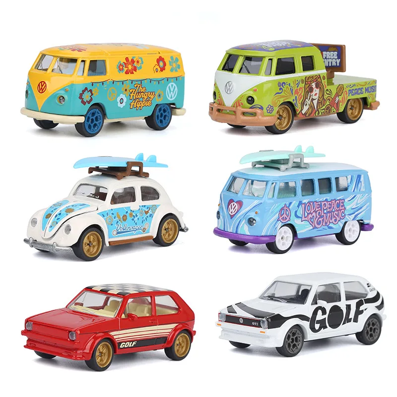 Majorette 1/64  T1 Beetle Golf  MK1 Gingham DELUXE Pica Peace Music simulation alloy car model  toy  collection Children gift