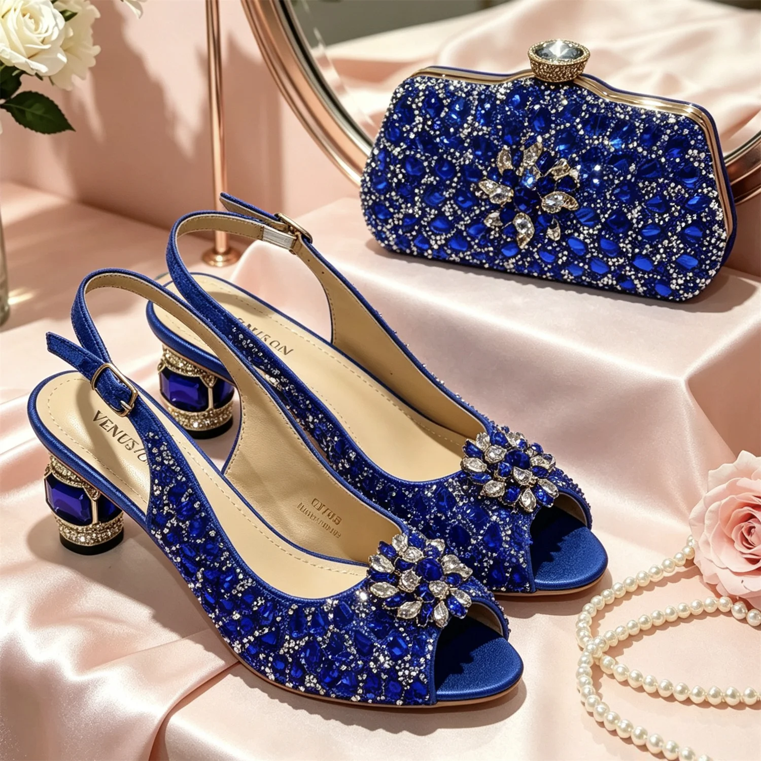 New Arrival Women Nigerian Italian Shoes and Bags Set Decorated with Rhinestone Matching Shoes and Bag for Women for Weddings