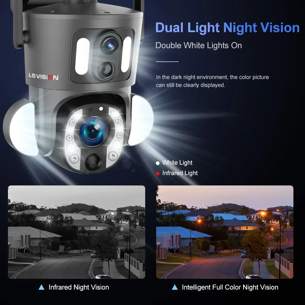 LS VISION 8MP Dual Screen Solar Security Camera 20X Zoom 4G/WiFi  PTZ  Monitor PIR Detection Auto Tracking Outdoor Camera Ubox