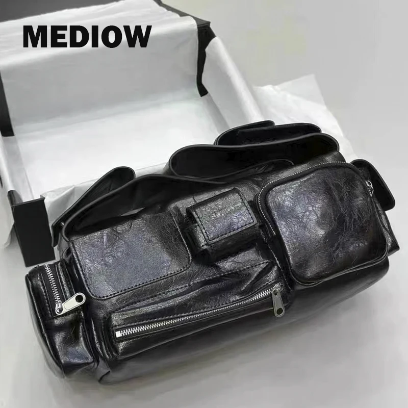 

MEDIOW Moto & Biker Bags For Women's Luxury Designer Handbag And Purses 2023 New In PU Oil Wax Leather Multiple Pockets Shoulder