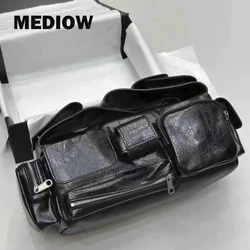 MEDIOW Moto & Biker Bags For Women's Luxury Designer Handbag And Purses 2023 New In PU Oil Wax Leather Multiple Pockets Shoulder