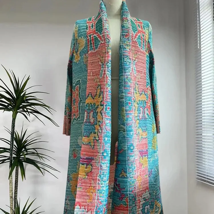 

Women's trench coat Miyake Pleated Fashion oversized lapel long-sleeved cardigan jacket