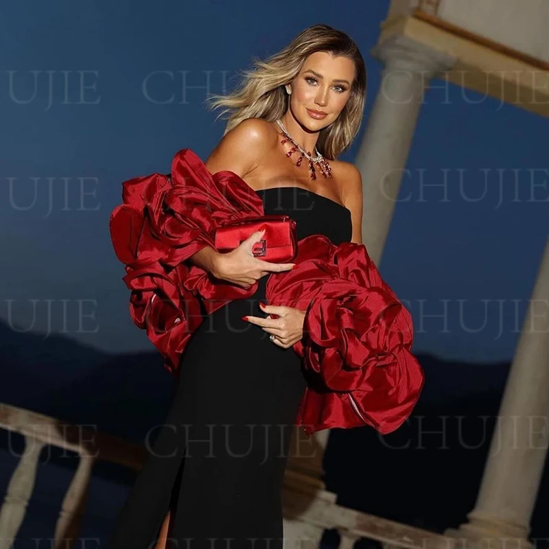 تخصيص المرأة حفلة موسيقية اللباس غمد Ruched الزهور فساتين السهرة حزب عيد الحب تاريخ ثوب حورية البحر عشية عيد الميلاد العباءات