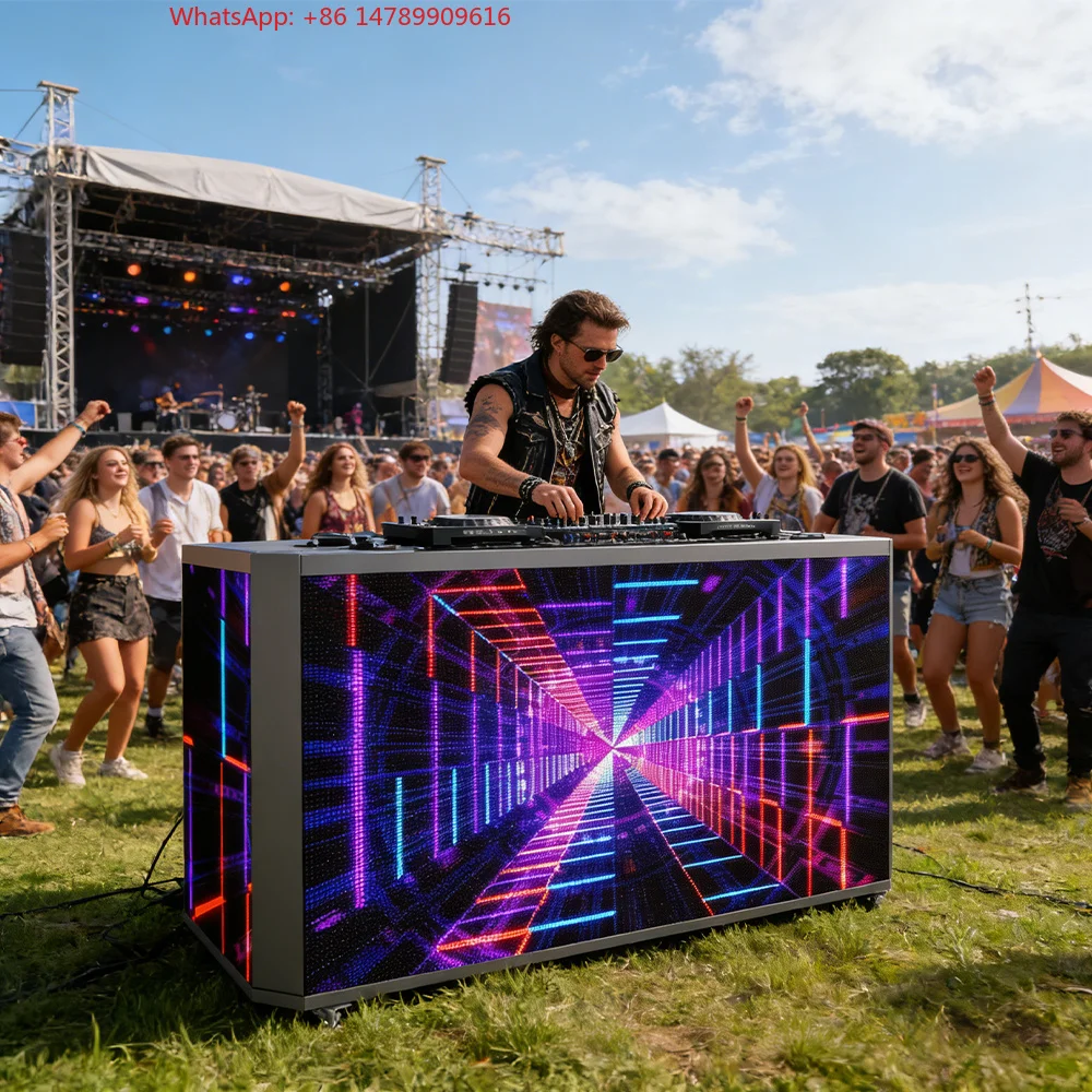 Cabine de DJ Portátil com Tela LED Slim para Exteriores, Painel de Vídeo LED para Bar de Bebidas, Mesa de Boas-Vindas, Console de DJ