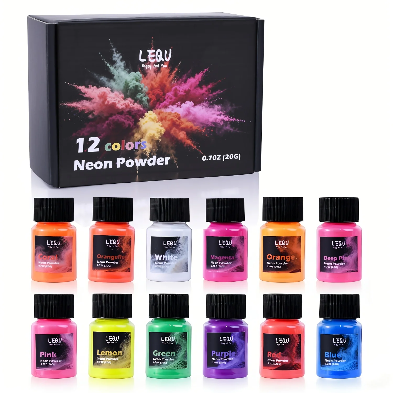 LEQU 12Colors Neon Fluorescent Resin Pigment Powder, 20g/0.7oz Per Bottle, Vibrant Dye Pigment Kit for Epoxy Resin Casting, Home Decor, Tumbler, Jewelry Making, Soap, Slime, Nail Art, Multipurpose Coloring Supplies for DIY Craft Lovers & Resin Enthusiasts