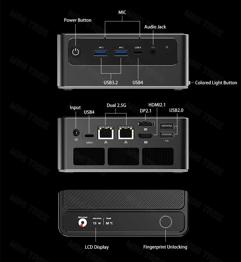 Intel Ultra 7 155H Mini Gaming PC 16Cores DDR5 5600MHz PCle4.0 Office Gamer Desktop AI Mini Computer 4-Screen Displays Dual 2.5G