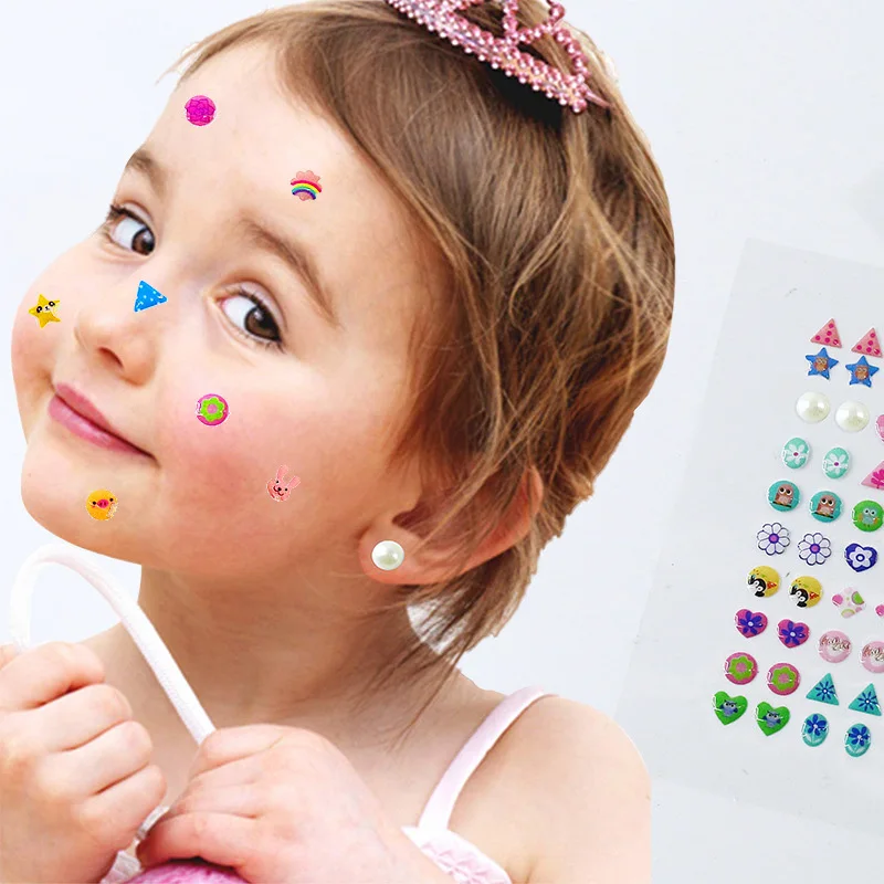 Earrings for Girls Sticker 3D Gem Glitter Shiny Crystal Resin Self-adhesive Earrings Nail Decoration Stickers Children\'s Gift