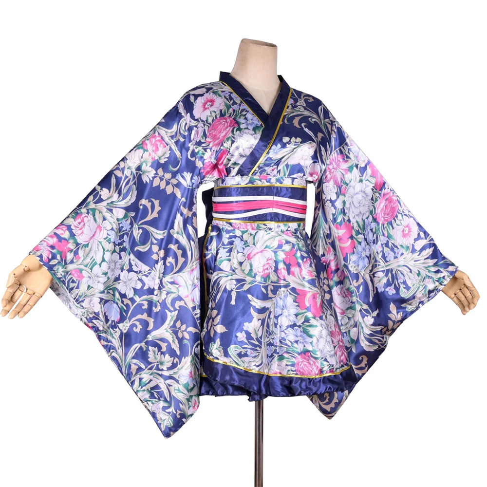 Japońska sukienka wizytowa Krótkie kimono Piwonia Kwiatowy nadruk Tradycyjna Yukata Damski kostium sceniczny w stylu vintage Odgrywanie ról