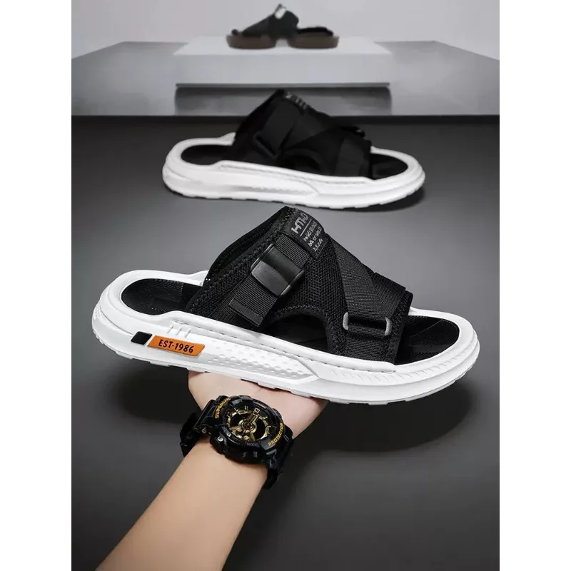 New Arrival Summer Men Black Sandals Outdoor Wear Resistant Soft Sole Casual Breathable Slide Slippers Beach Sandals
