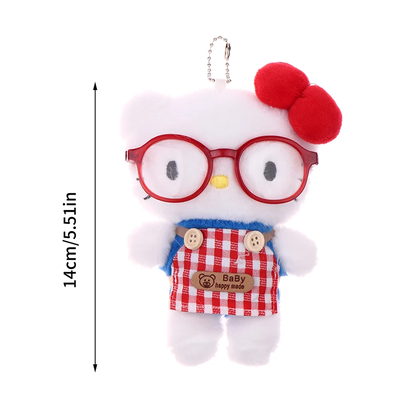 

Glasses Sanrio Plush Toy Keychain Cartoon KT Cat Soft Stuffed Doll Pendant Key Ring Backpack Bag Decor Kid Gift