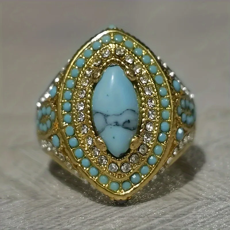 European and N Fashion Palace Inlay Ring, Cross-Border Wish Burst Ring Bohemian Retro Ring