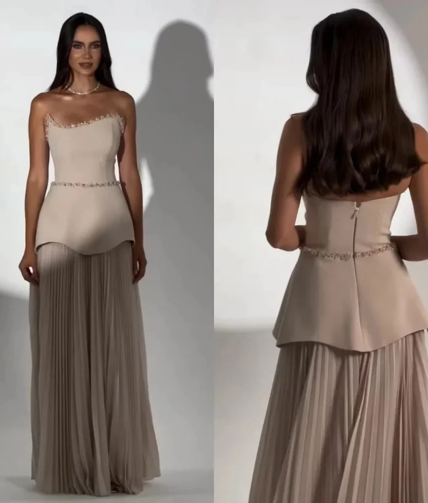 

Customized Sexy Chiffon A-Line Sequined Beading Evening Dress High Quality Sweetheart Sleeveless Floor Length Prom Gowns