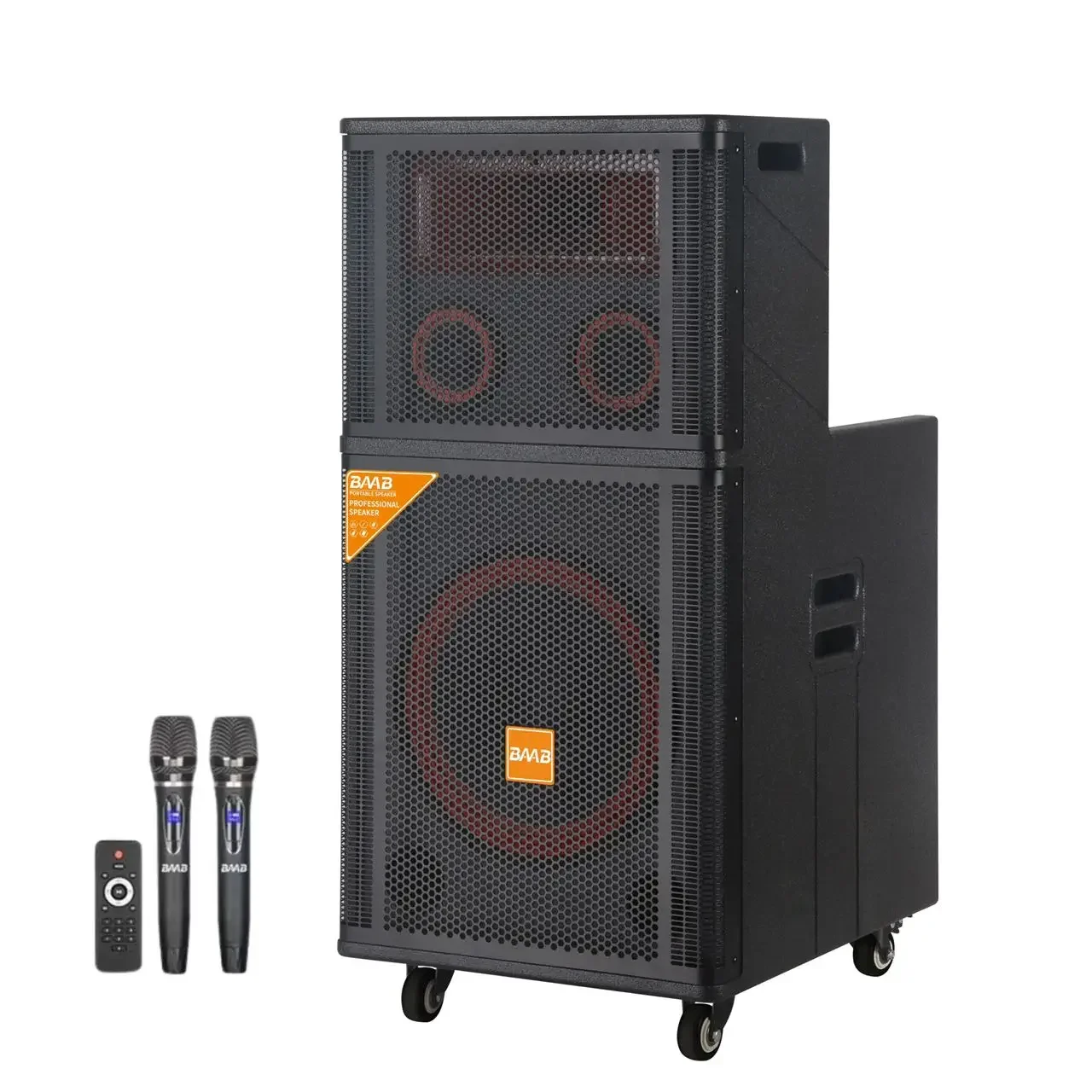 Altavoz de gran potencia para Karaoke al aire libre, dispositivo con carrito de madera, Subwoofer, portátil, Bluetooth, con micrófono inalámbrico, 200w, 15 pulgadas