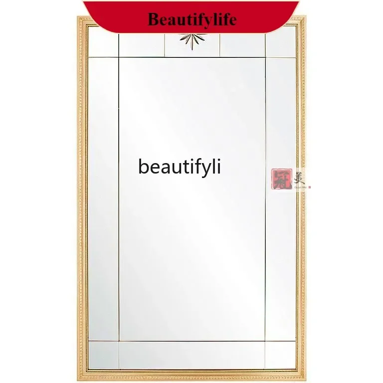 YL  French retro, bathroom mirror American light luxury square vanity mirror European background wall decorative mirror