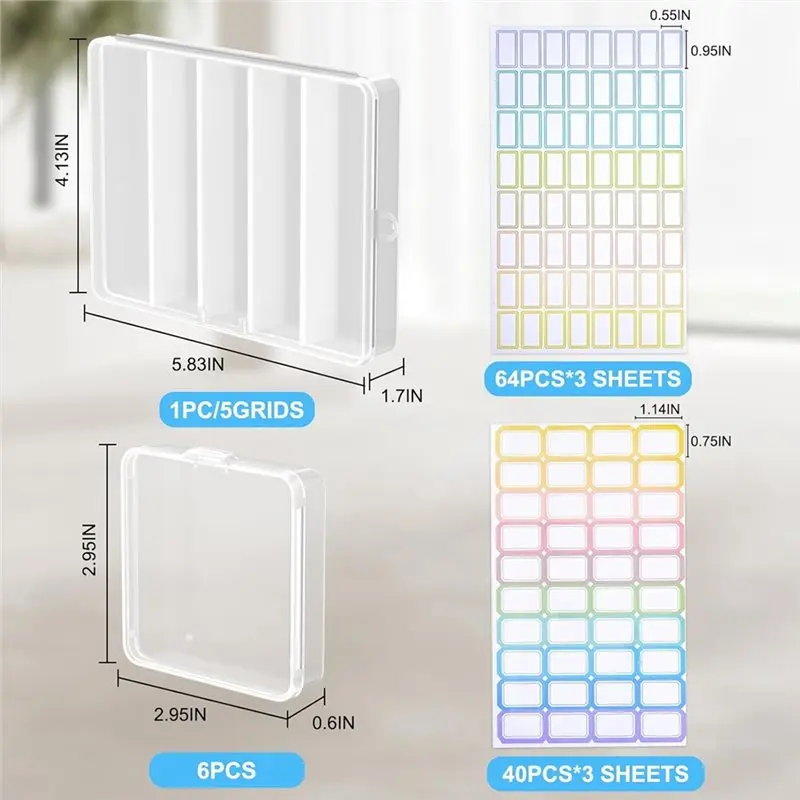 FLYY-7PCS Kunststoff-Aufbewahrungsbehälter mit 312 farbigen Aufklebern, transparente kleine Organizer-Box zum Sammeln kleiner Ge – Detail 6