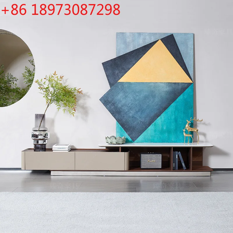 

Italian minimalist microcrystalline stone simple fashion retractable TV cabinet light luxury floor cabinet