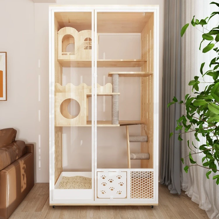 Kattenbakvulling luxe glazen kattenhuis huishouden neemt geen binnenkattenhuis in beslag