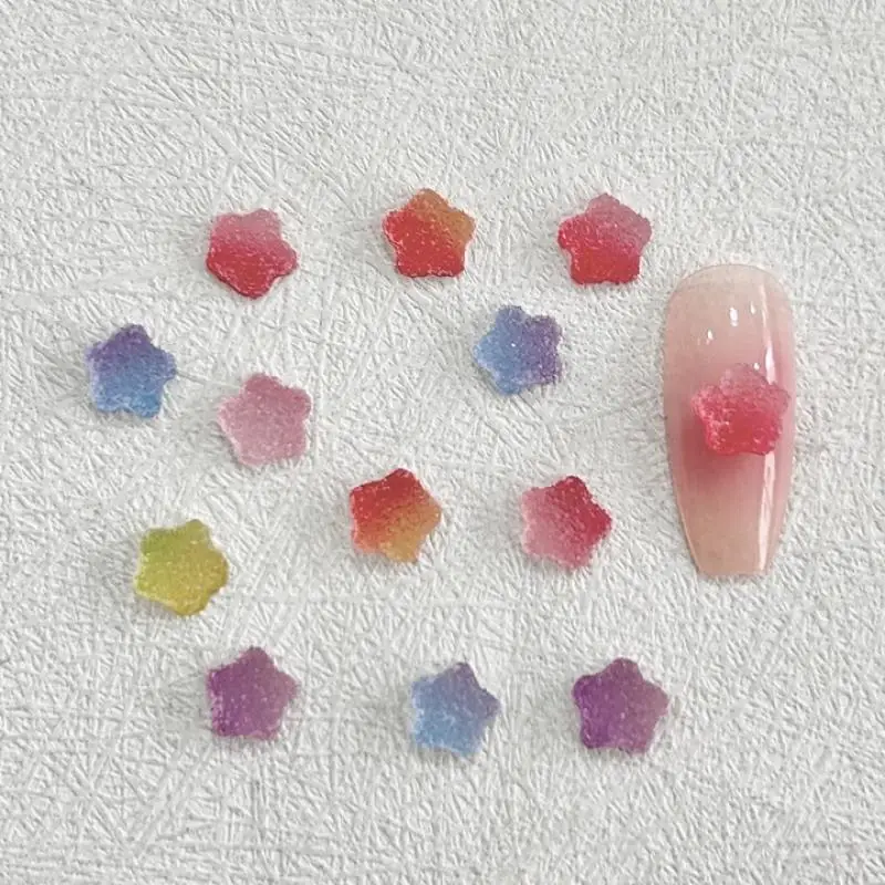 50PCS Mini Colored Gummy Star Nail Charms Frosted Pentagram Nail Art Decoration for Handmade DIY Manicure Accessories