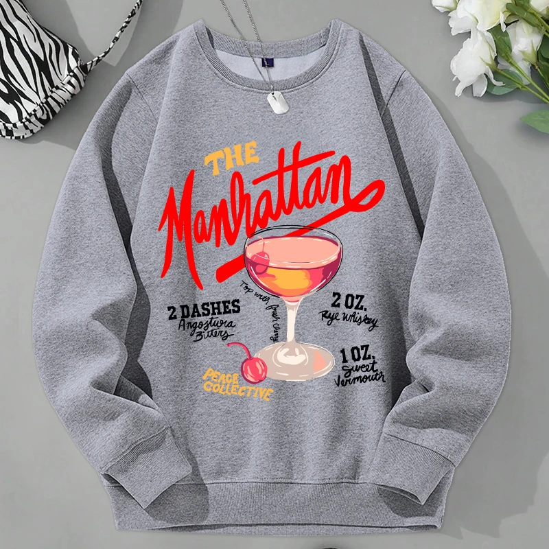 

The Manhattan Cherry Cocktail Print Male Sweatshirts Fashion O-Neck Sweatshirt Vintage Street Clothes Casual Warm Sportswear Men