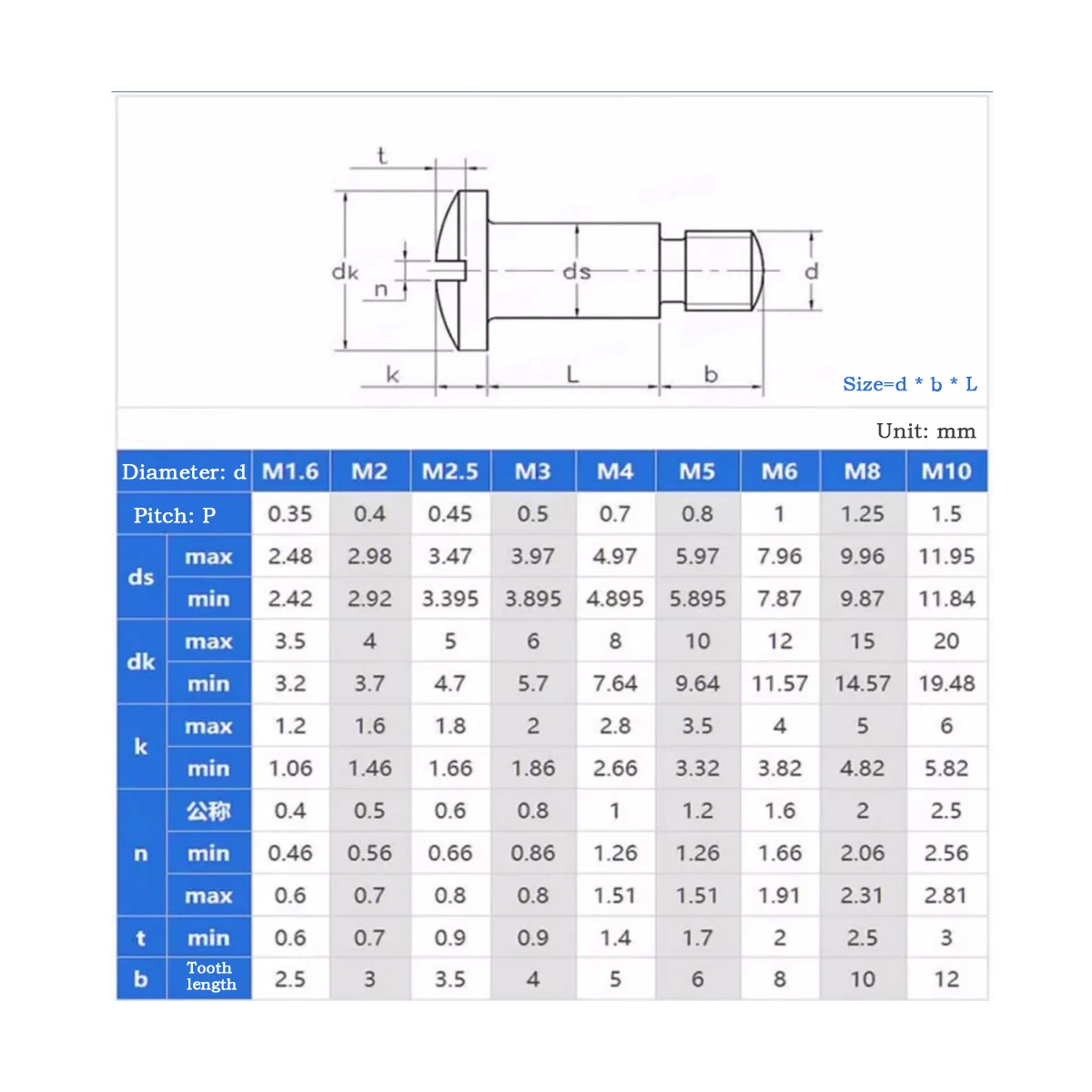 304 Stainless Steel Spherical Slotted Shaft Screw/Shoulder Stepped Equal Height Bolt M3-M8