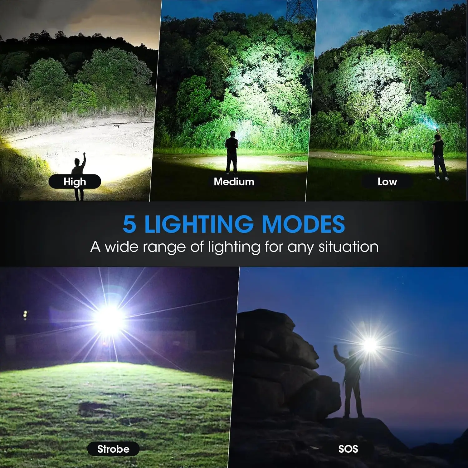 4-Pack Rechargeable LED Flashlights, 90,000LM Super Bright with 5 Modes, Waterproof for Camping & Home