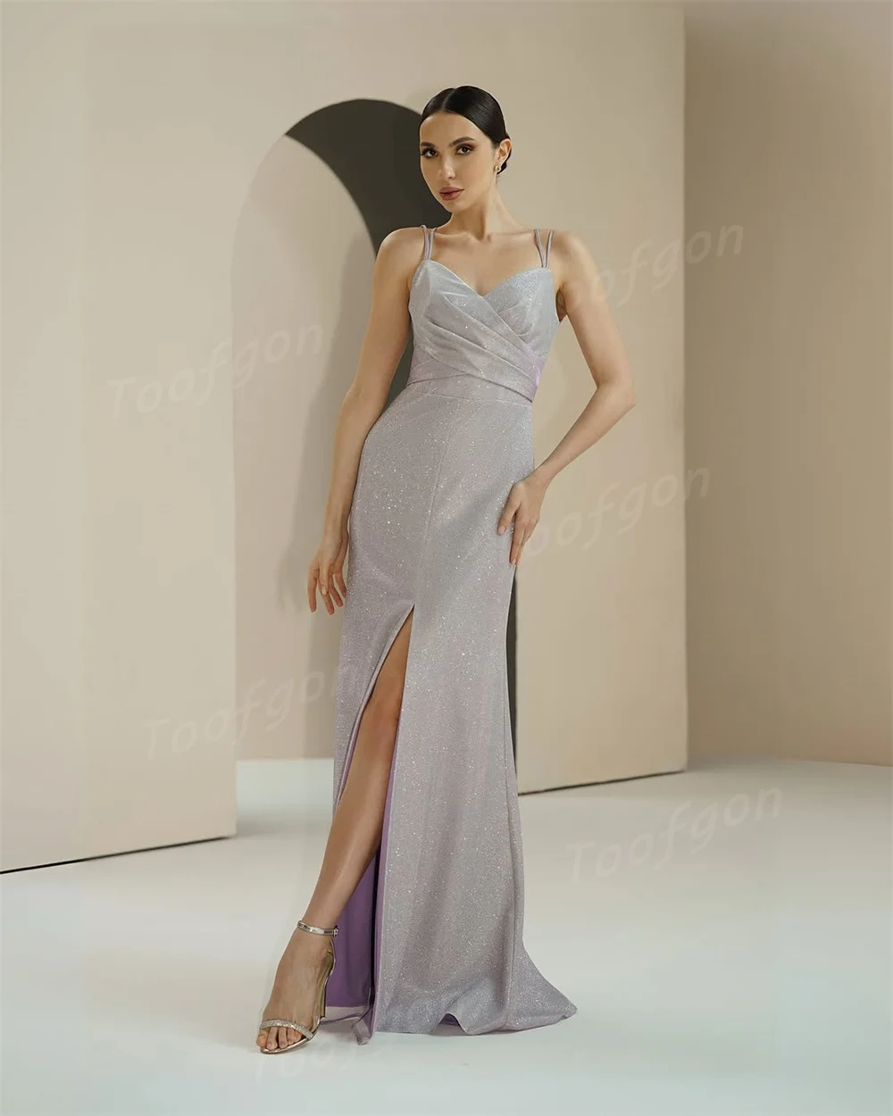 Toofan Блестящие длинные вечерние платья Русалка Спагетти с разрезом на бретельках Индивидуальное женское платье знаменитостей Специальные платья для выпускного вечера