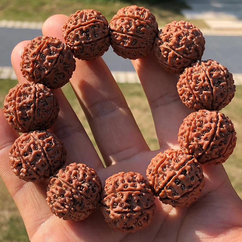 Genuine Goods Red Leather Seed Men's and Women's Big Rudraksha Buddha Beads Bracelet 8 Eig