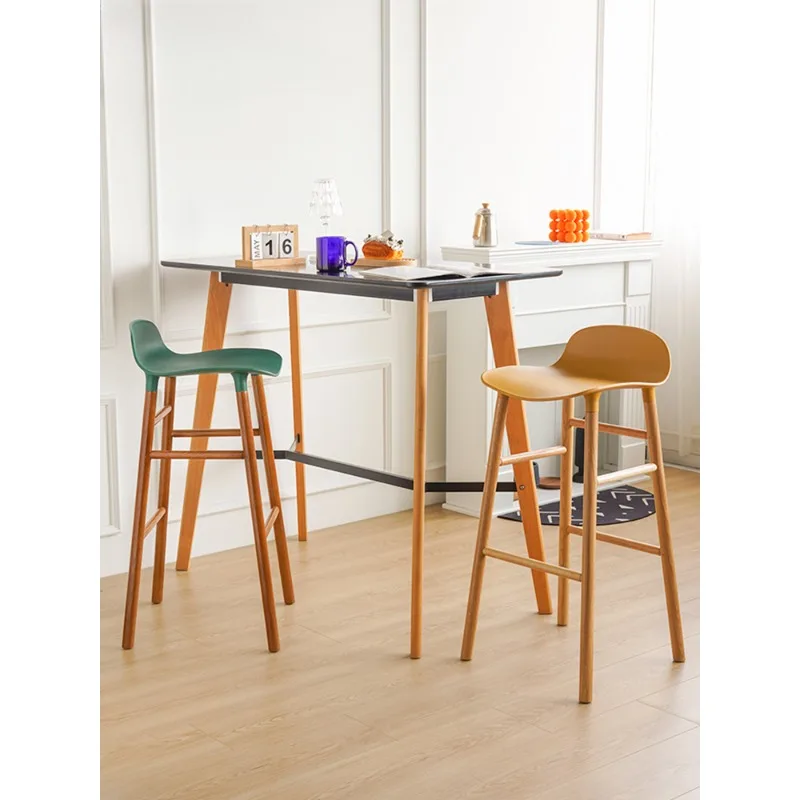 

Nordic personality solid wood bar chair ins simple modern home bar stool high stool bancos para bar chaise كرسي counter stool