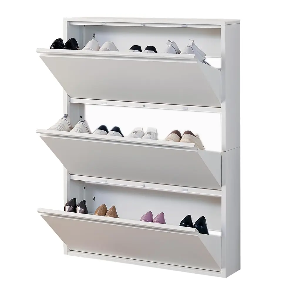

Hidden Slim 3-Drawer Flip Shoe Storage Cabinet Wall Mount Entryway White,Customized